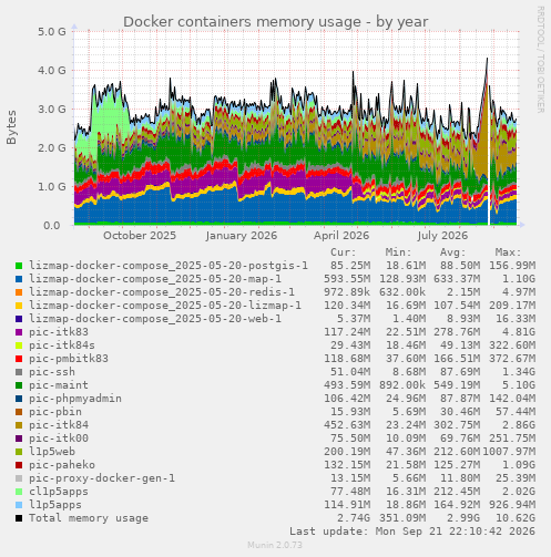 Docker containers memory usage