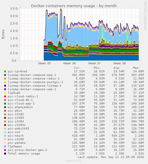 Docker containers memory usage